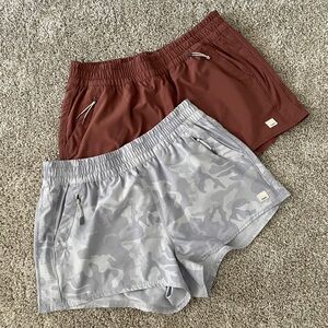 Vuori Dash Shorts, size medium. Colors are white with grey camo and maroon.